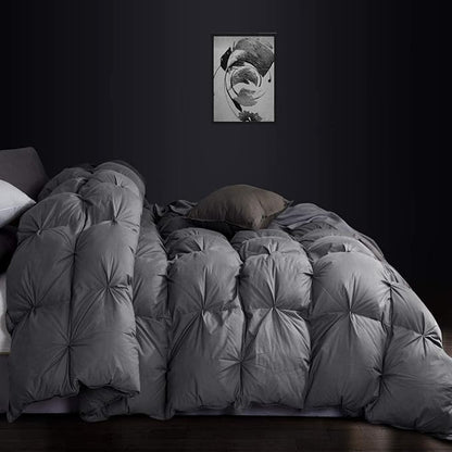 Luxurious All-Season Goose Down Feather Fiber Comforter Super King Size Duvet Insert (120x120), Exquisite Pinch Pleat Design- Gray, Premium Baffle Box, 100% Egyptian Cotton Cover, 85 oz. Fill Weight