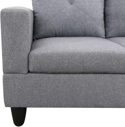 Grey L-Shaped 3-Piece Linen Sofa with Storage Ottoman Set, Sectional Couch Sofa Set for Living Room, Office, Small Space