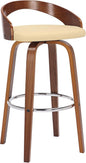 Armen Living Sonia 30" Bar Height Swivel Cream Faux Leather and Walnut Wood Bar Stool