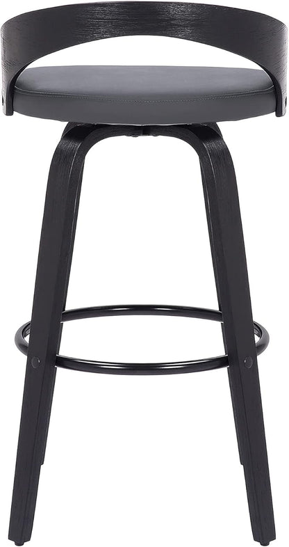 Armen Living Sonia 26" Counter Height Swivel Gray Faux Leather and Black Wood Bar Stool - Set of 3