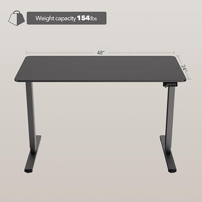 Electric Standing Desk Adjustable Height, 48x24 Inches Sit Stand up Desktop for Home Office, Ergonomic Rising Computer Table with Memory Preset, Black