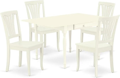 East West Furniture MZAV5-LWH-W 5 Piece Dinette Set for 4 Includes a Rectangle Dining Room Table with Dropleaf and 4 Dining Chairs, 36x54 Inch, Linen White