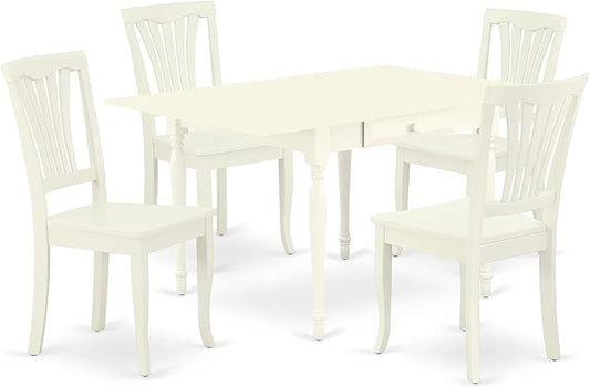 East West Furniture MZAV5-LWH-W 5 Piece Dinette Set for 4 Includes a Rectangle Dining Room Table with Dropleaf and 4 Dining Chairs, 36x54 Inch, Linen White