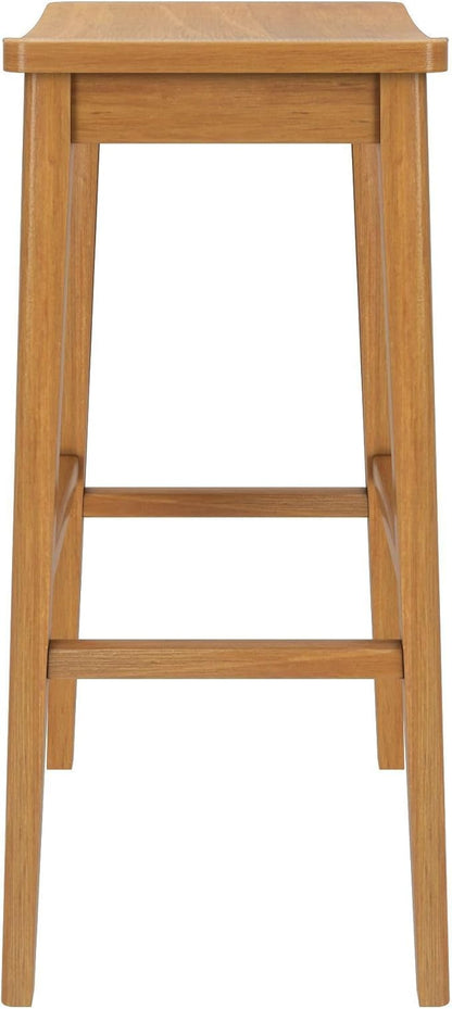 Plank+Beam Smythe Bar Stool, 30", Set of 4, Sturdy Wood Modern Kitchen Bar Height Stool, Saddle Seat Backless Bar Chair, Metal Footrest, Pecan