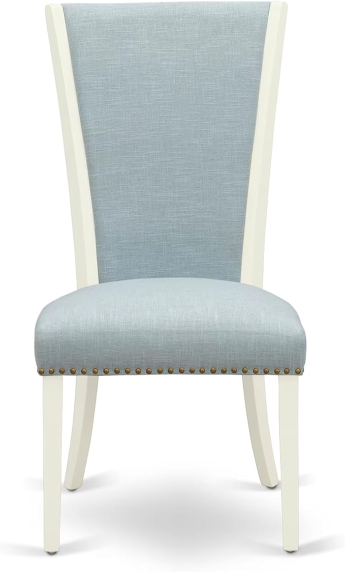 East West Furniture V077VE215-6 6 Piece Dining Table Set Contains a Rectangle Kitchen Table with V-Legs and 4 Baby Blue Linen Fabric Parson Chairs with a Bench, 40x72 Inch, Multi-Color