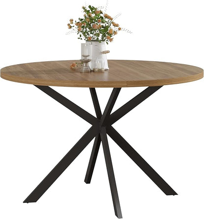 ChooChoo 47.2 Inch Round Dining Table for 4, Farmhouse Wood Kitchen Table, Circle Dinner Table for Kitchen & Dining Room, Walnut