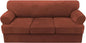 H.VERSAILTEX Sofa Cover 4 Piece T Cushion Sofa Slipcovers Thick Velvet Couch Cover Stretch T Cushion Sofa Covers for 3 Cushion Couch with 3 Individual T Cushion Covers Washable, Rust