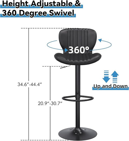 Shintenchi Bar Stools Set of 4 Modern Swivel Bar Chairs, Counter Height Faux Leather Metal Barstools, Upholstered Island Chairs with Back and Footrest, Black
