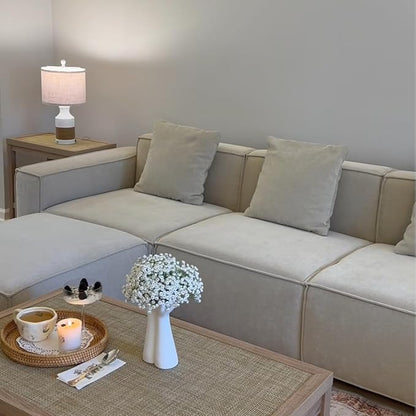 Acanva Luxury Modular Sectional Living Room Sofa Set, Modern Minimalist Style Couch with Ottoman and Chaise, L-Shape, Linen-Like Cream