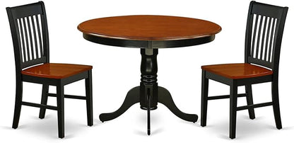 East West Furniture HLNO3-BCH-W 3 Piece Kitchen Table & Chairs Set Contains a Round Dining Room Table with Pedestal and 2 Dining Chairs, 42x42 Inch, Black & Cherry