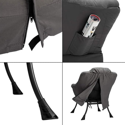 HollyHOME Large Fabric Lazy Chair for Living Room Cozy Accent Reading Chair with Armrests Comfy Lounge Sofa Chair for Bedroom, Dorm & Small Spaces | Dark Grey