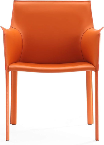 Manhattan Comfort Paris Modern Saddle Leather Dining Chairs, Metal Frame, Comfortable Padded Seat, Fully Assembled Armchair Accent Furniture, Set of 2, Coral