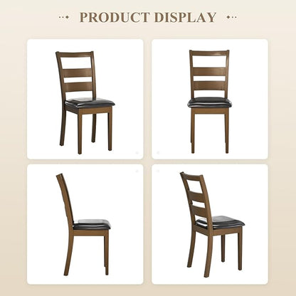 COLAMY Upholstered Dining Chairs Set of 4, PU Leather Ladder High Back Dining Room Kitchen Side Chair with Adjustable Foot Pegs, Dark Brown
