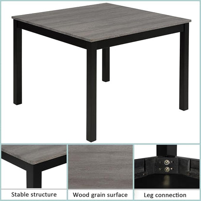Dining Table Set for 4, 5-Piece Kitchen Table & Chairs Set with Square Wooden Table & 4 Upholstered Chairs, 29.8'' Dinner Set with Solid Wood Legs & Curved Backrest for Kitchen, Light Black
