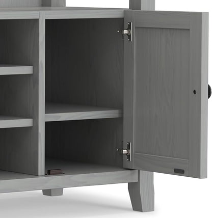 SIMPLIHOME Amherst 54-inch Wide Solid Wood TV Stand in Fog Grey, Transitional-Style Media Console for Living Room with Adjustable Shelves and Cable Management