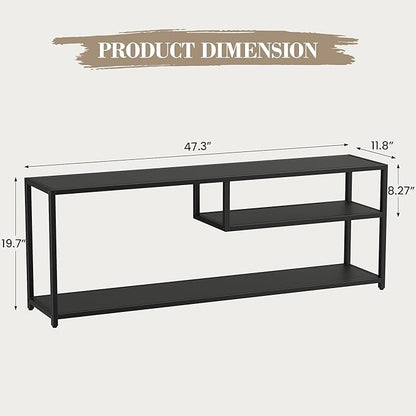 TECHMILLY Modern TV Stand for 55" TV, TV Table with Storage Shelves, Entertainment Center with Metal Frame, TV Console Table for Living Room, Bedroom, Black