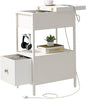 SOOWERY End Table with Charging Station, Narrow Side Table with Flip Top Cabinet and Fabric Drawer, Nightstand Bedside Tables for Small Spaces, Bedroom, Living Room, White