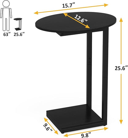 Hosfais Small Side Table End Table, C-Shaped Wood Coffee Table TV Tray for Eating Couch Tables for Small Space, Living Room, Bedroom, Couch, Small Spaces (Black 2 Pack)