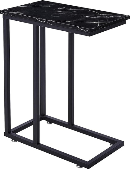 VECELO C Shaped End Side Table for Sofa Couch and Bed Snack TV Tray for Living Room Bedroom, 1 Set, Black Marble