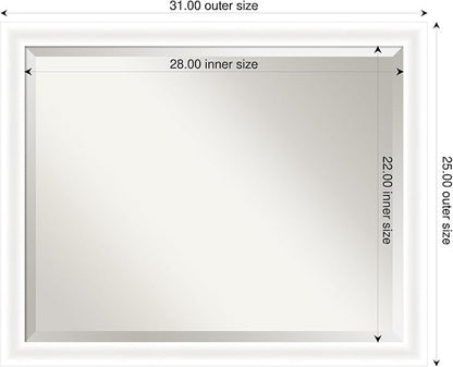 Amanti Art White Bathroom Mirror for Over Sink, 25x31 Oliver White Narrow Rectangle Vanity Mirror, Large Modern Wood Frame, Hangs Horizonally and Vertically, Bathroom Wall Decor, Beveled Edge
