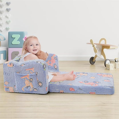 Toddler Chair and Couch, 2 -in-1 Toddler Couch Fold Out, Convertible Chairs for Toddlers Comfy Sofa to Lounger with Glow in The Dark Feature, Soft for Girls and Boys
