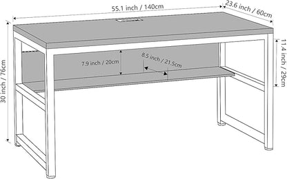 TOPSKY Computer Desk with Bookshelf/Metal Hole Cable Cover 1.18" Thick Desk (55", Espresso Gray)
