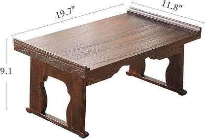 Japanese Floor Table, Small Coffee & Tea Table, Altar for Meditation, Low Table for Sitting on Floor, Wood Bed Tray With Foldable Legs, Laptop Desk