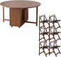 Walnut Round Folding Dining Table with 6 Chairs, Walnut Solid Wood Folding Chair Set of 2, Space Saving Foldable Dining Table with 6 Chairs