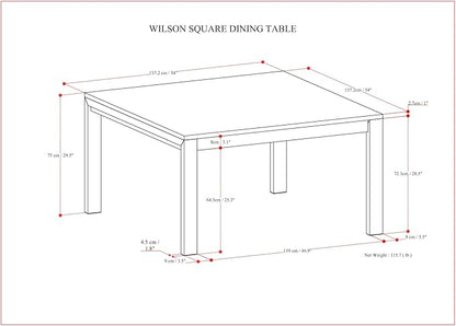 SIMPLIHOME Wilson Square Dining Table, Solid Wood Walnut Veneer, 54-inches Square, Transitional-Style Kitchen Table for up to 8 People