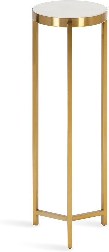 Kate and Laurel Aguilar Modern Drink Table, 9 x 9 x 23, White and Gold, Genuine Marble Accent Table for Small Spaces