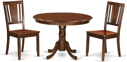 East West Furniture HLDU3-MAH-W 3 Piece Dining Set Contains a Round Dining Room Table with Pedestal and 2 Kitchen Chairs, 42x42 Inch, Mahogany