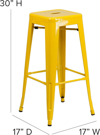 Flash Furniture Lily 4 Pack Commercial Grade 30" High Backless Yellow Metal Indoor-Outdoor Barstool with Square Seat