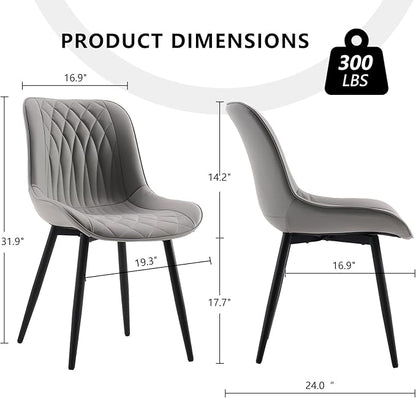 YOUNIKE Dining Chairs Set of 2 with High Backs Grey Mid Century Modern Kitchen & Dining Room Chairs PU Faux Leather Upholstered Wide Seat Accent Chair Comfortable Large Padded Side Living Room Chairs