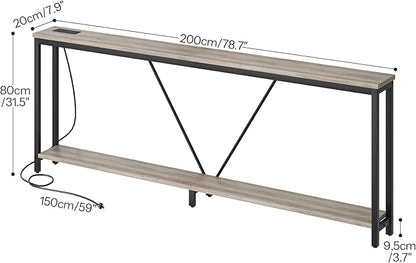 HOOBRO 78.7" Extra Long Sofa Console Table with Charging Station, 2-Tier Behind Couch Table with V-Brace, for Narrow Entryway, Hallway, Living Room, Greige BG206UXG01