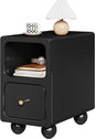 Solid Wood Nightstand, Narrow Night Stand with Drawers, Black Mid Century Modern Nightstand, Small Beside Table with Open Storage Shelf for Bedroom (10 inch)