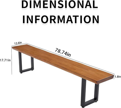 "Durable Solid Wood Top Bench with Sturdy Metal Legs – Versatile Dining & Office Seating - Multi-Size Options Ideal for Living Room, Dining Room, and Home Office" (dark yellowbench, 78.74in)