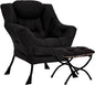 Lazy Chair with Ottoman, Large Modern Lounge Accent Chair with Armrests and Footrest, Reading Armchair with Ottoman, Leisure Sofa Chair for Living Room, Bedroom, Dorm Room, Office（Black）