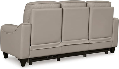 Signature Design by Ashley Mercomatic Casual Leather Match Wall Hugger Power Reclining Sofa with Adjustable Headrest and USB Ports, Light Gray