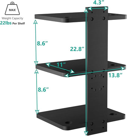 WALI Projector Mount Floating TV Shelf, Holds Up to 22lbs, Wooden Floating Shelf for Under TV for DVD Players, Cable Boxes, Routers, Game Consoles, PlayStation Accessories (CS303NB), 3 Shelves