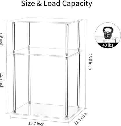 Clear Acrylic Side Table, 3-Tier End Table for Living Room, Small Bedside Tables Nightstand for Bedroom, Home Decor Accent Table, 15.7" L x 11.8" W x 23.6" H