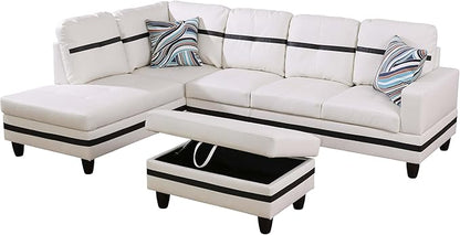 103.5" Oversized Sectional Couch, L Shaped Couch with Storage Ottoman, Modern Modular Sofa with Deep Seat, Sectional Couches for Living Room and Office, White and Black (PU Leather)