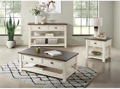 Martin Svensson Home Solid Wood Sofa Console Table, Cream White with Brown Top