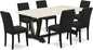 East West Furniture V627AB624-7 7 Piece Modern Dining Table Set Consist of a Rectangle Wooden Table with V-Legs and 6 Black Color Linen Fabric Parsons Dining Chairs, 40x72 Inch, Multi-Color