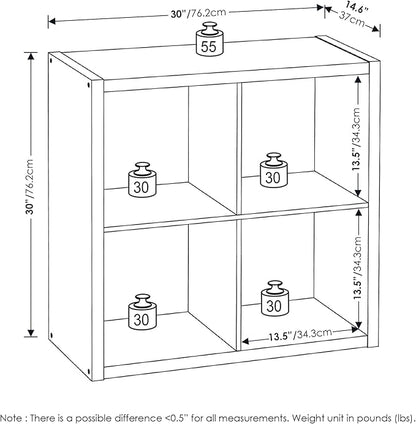 Furinno Cubicle Open Back Decorative Cube Storage Organizer, 4-Cube, Amber Pine