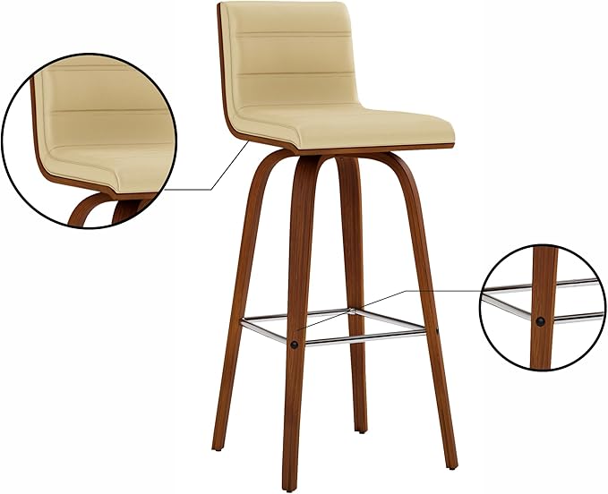 Vienna 30" Swivel Bar Stool in Walnut Wood Finish with Cream Faux Leather - Set of 2