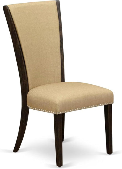 East West Furniture V727VE703-6 6 Piece Dining Room Table Set Contains a Rectangle Kitchen Table with V-Legs and 4 Brown Linen Fabric Parson Chairs with a Bench, 40x72 Inch, Multi-Color
