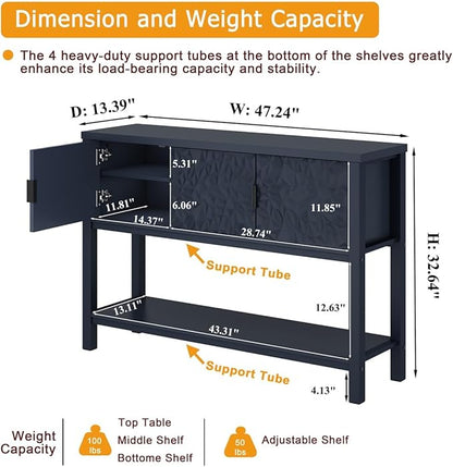FATORRI Console Table for Entryway, Modern Sofa Table with Storage, Entry Tables with Shelf for Living Room Hallway (47.24 Inch Wide, Navy Blue)