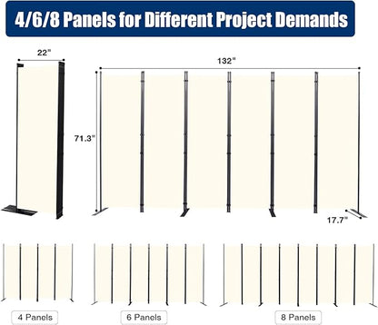 Room Divider 6FT Portable Room Dividers and Folding Privacy Screens, 132'' W Fabric Divider for Room Separation, 6 Panel Partition Room Dividers Freestanding Wall Divider Screen for Dorm Studio Office
