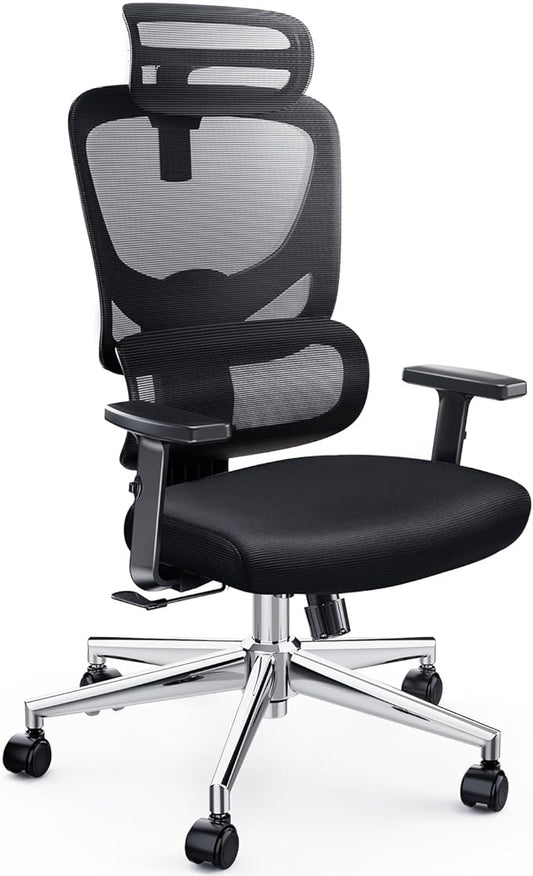 Marsail Ergonomic Office Chair Desk Chair,Gaming Chair with Height Adjustable Lumbar Support,Breathable Mesh Seat Adjustable Swivel Rolling Home Executive, Adjustable Armrest& 2D Headrest,Black