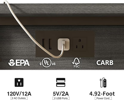 LIDYUK C Shaped End Table with Charging Station, Flip Top Side Table with USB Ports and Outlets, C Table Sofa Table with Storage Shelf for Living Room, Bedroom, Dark Grey